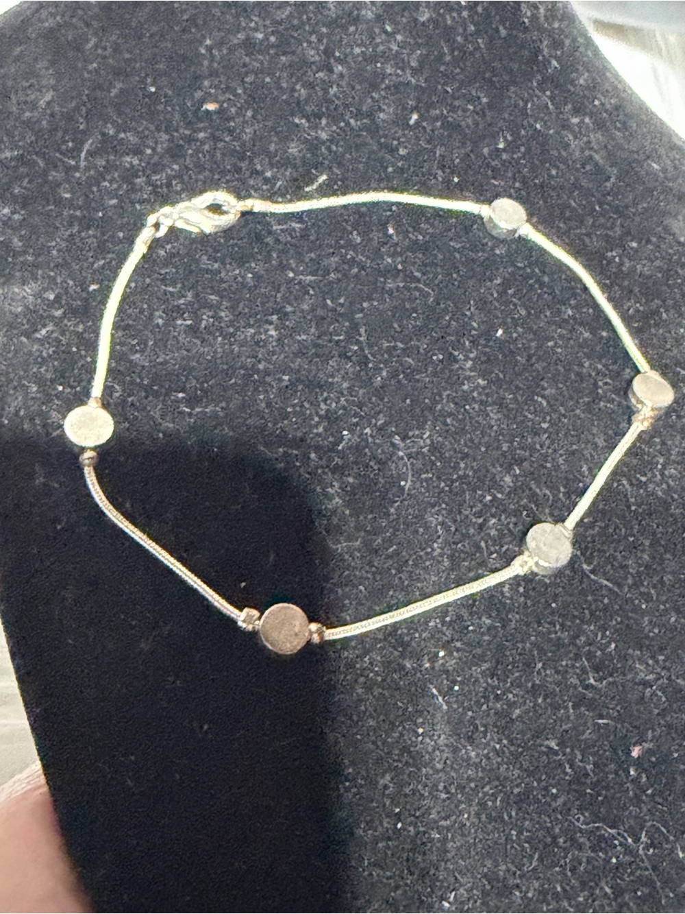 Dainty Silver Tone Flat Disc Coin Station Snake Chain Anklet